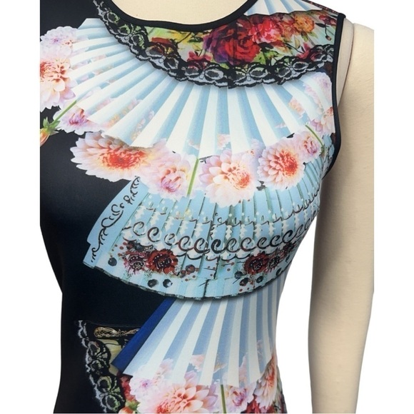 CLOVER Canyon Fan Foulard Print Neoprene Sheath Bodycon Midi dress size Medium - Picture 6 of 6